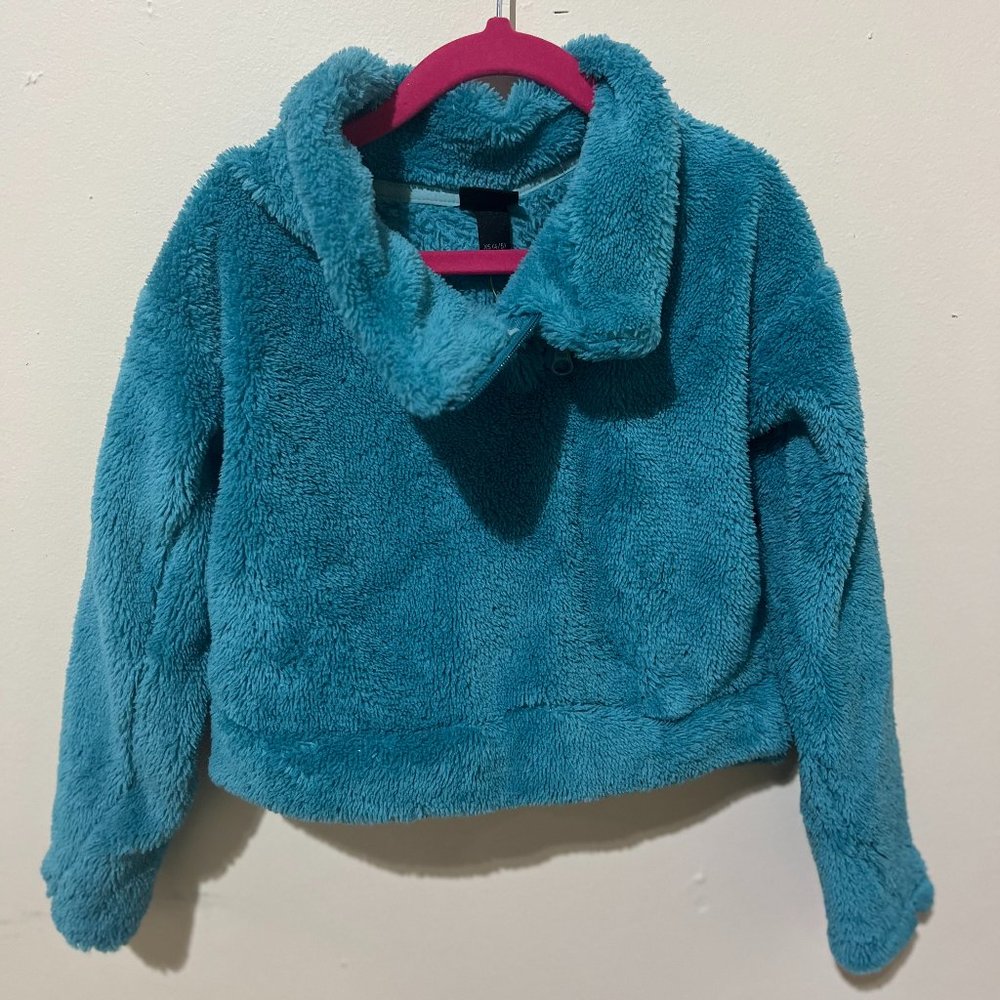 The Children's Place Size XS Blue Faux Fur Collared Jacket Zip Front Full Sleeve